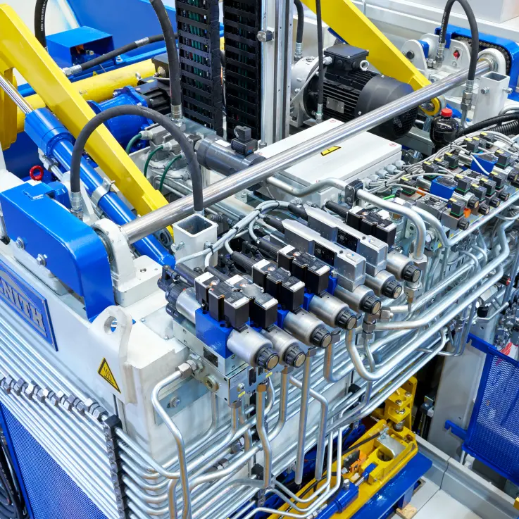 Der Innenraum des Hydraulik-Aggregat von  Bosch Rexroth. 