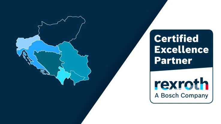 Graphic showing the maps of Hungary and the Adriatic region together with the Bosch Rexroth Certified Excellence partner logo.