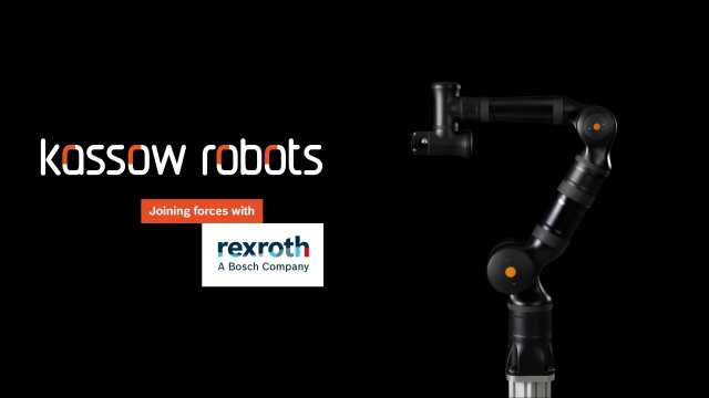 Kassow Robots cobot in front of a black background with Kassow Robots logo