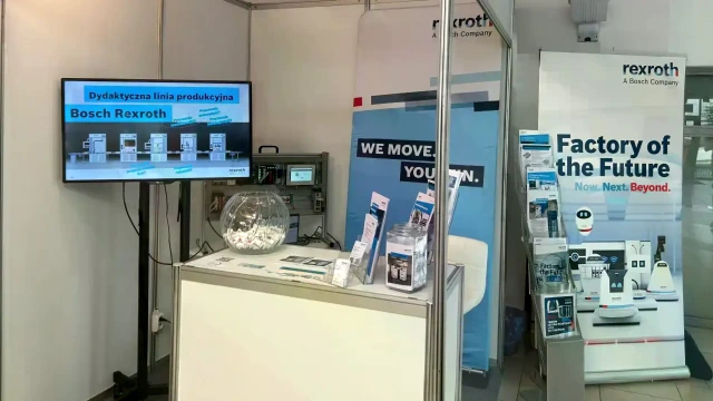 Bosch Rexroth booth at the PLC Programming Championships – roll-ups, multimedia presentation, brochures.