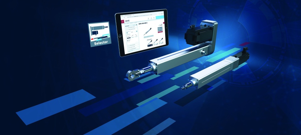 Konfigurator cylindrów elektromechanicznych, który jest zintegrowany ze stroną internetową, znacznie przyspiesza proces projektowania. Wkrótce zostaną udostępnione dodatkowe konfiguratory. (Źródło ilustracji: Bosch Rexroth AG)