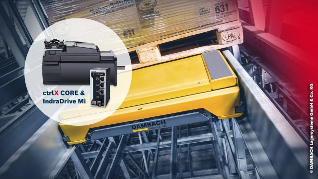 	Wydajny, oszczędzający miejsce system ctrlX CORE steruje wózkiem wahadłowym DAMBACH COMPACT SHUTTLE 