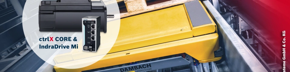 	Wydajny, oszczędzający miejsce system ctrlX CORE steruje wózkiem wahadłowym DAMBACH COMPACT SHUTTLE 