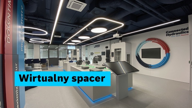 sala Mobile and Industrial World z napisem wirtualny spacer