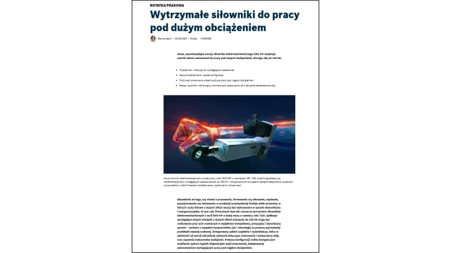podgląd artykułu o siłowniku elektromechanicznym EMC-HP