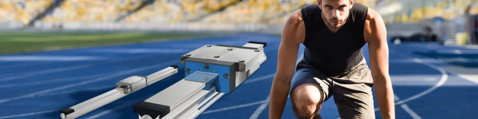 Record-breaking speed: With speeds of up to 10 m/s, the high-speed runner blocks from Bosch Rexroth function very close to the current world record of under 9.6 seconds for the 100 meter sprint. (Image source: Bosch Rexroth AG)