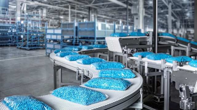 VarioFlow belt conveyor with a very fine-meshed, almost closed and flat surface for FMCG and pharmaceutical/healthcare applications