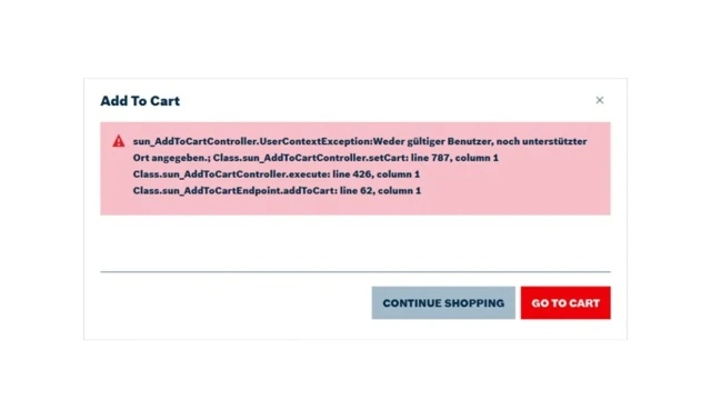Fehlermeldung "Add to Cart"