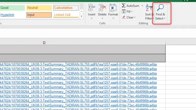 Find Search Window in Excel