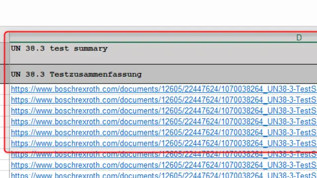 Column D marked where you find the link to the battery certificate