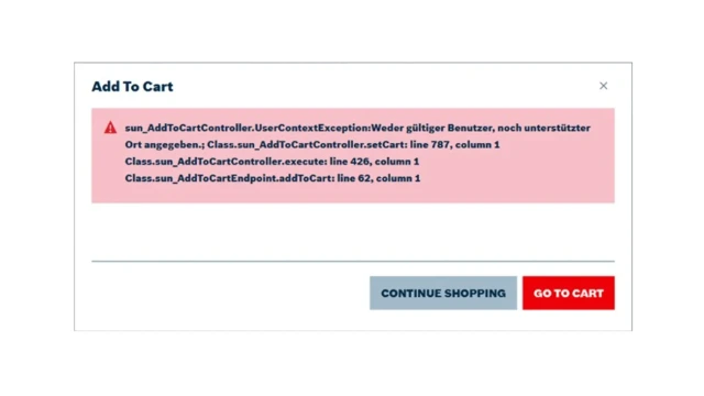 error message "add to cart"