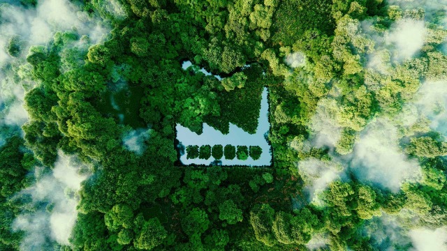 factory shaped lake