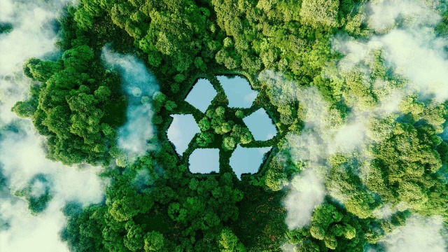 recycling symbol shaped lake