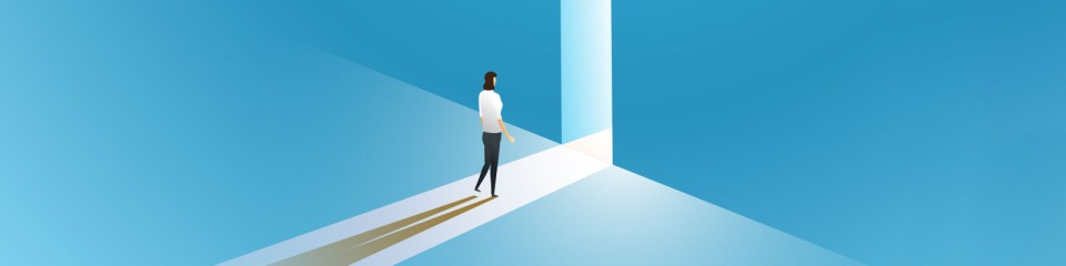 Illustration of person at Factory of the Future doorway