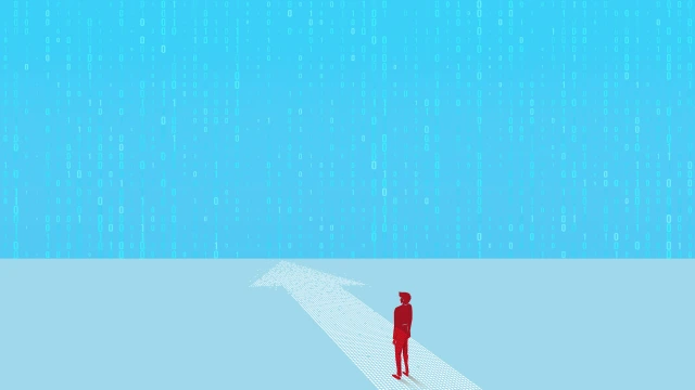 Illustration of person heading into digital future