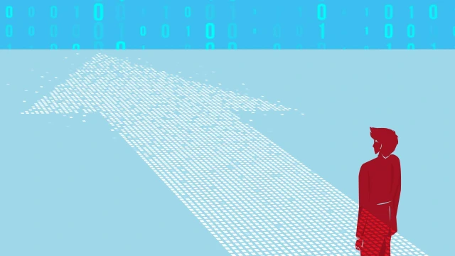 Illustration of person and digital horizon