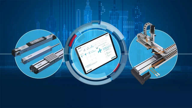 Axes linéaires, tablette et système multi-axes sur fond bleu foncé