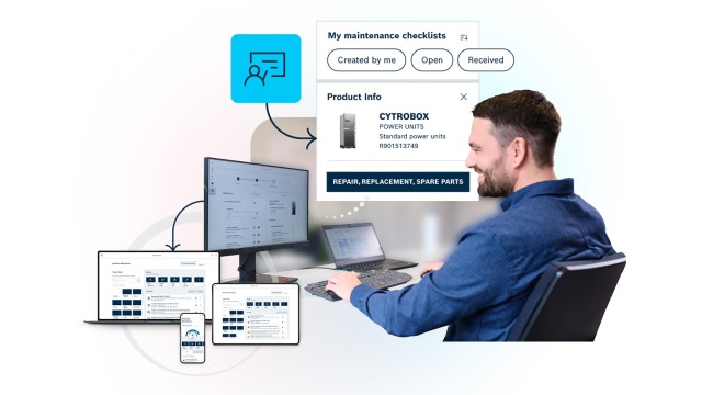 Die Oberfläche der Hydraulic Hub Web-App zeigt eine Funktion, mit der Benutzer Hydraulikprodukte durch einen einfachen Fotoscan identifizieren können.