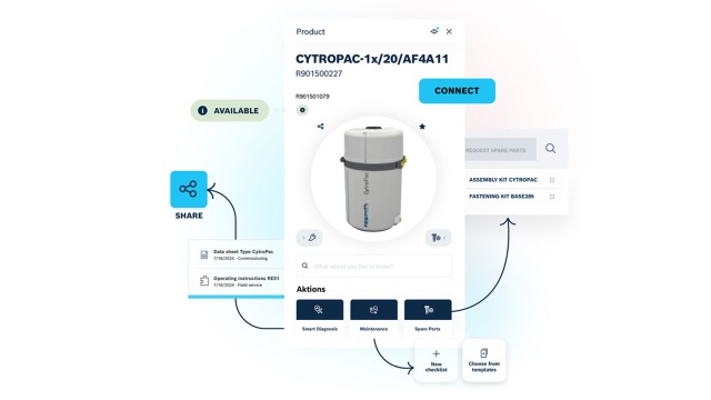 Oberfläche des Hydraulic Hub zur Identifikation von Rexroth Industriehydraulikkomponenten
