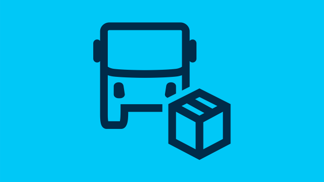 Icona con camion e confezione raffigurante la fase del ciclo di vita relativa alla distribuzione e spedizione.