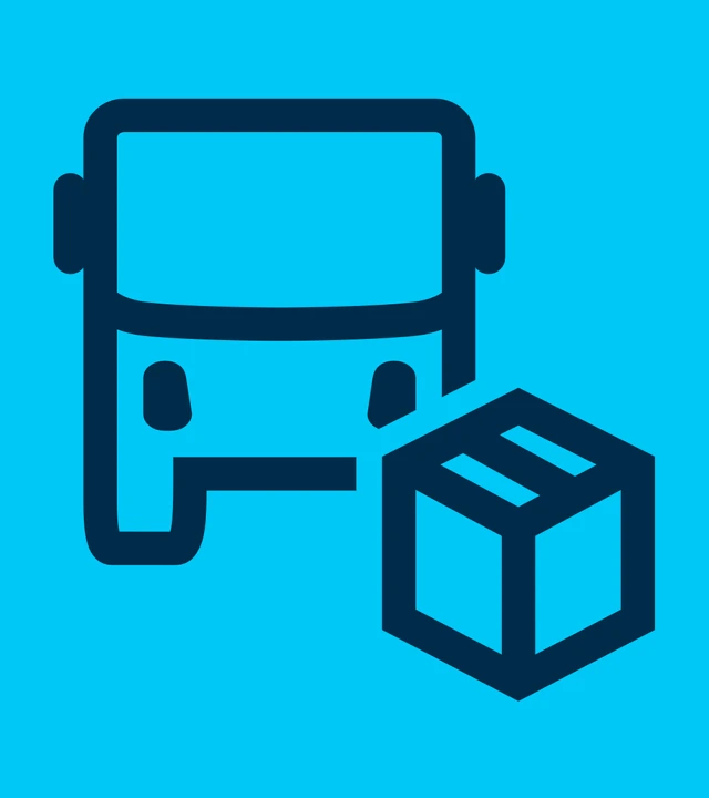 Icon with a truck and package symbolizing the lifecycle phase of Distribution & Shipping.