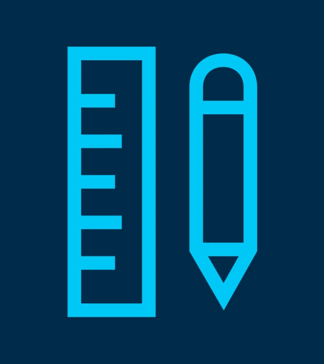 Icon with ruler and pen as symbol for the lifecycle phase pre-design.