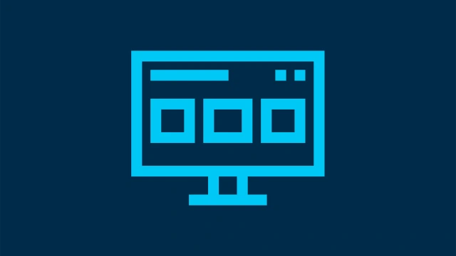 Icon with screen showing three squares, a line and two dots, used as a symbol for the life cycle phase of production planning.