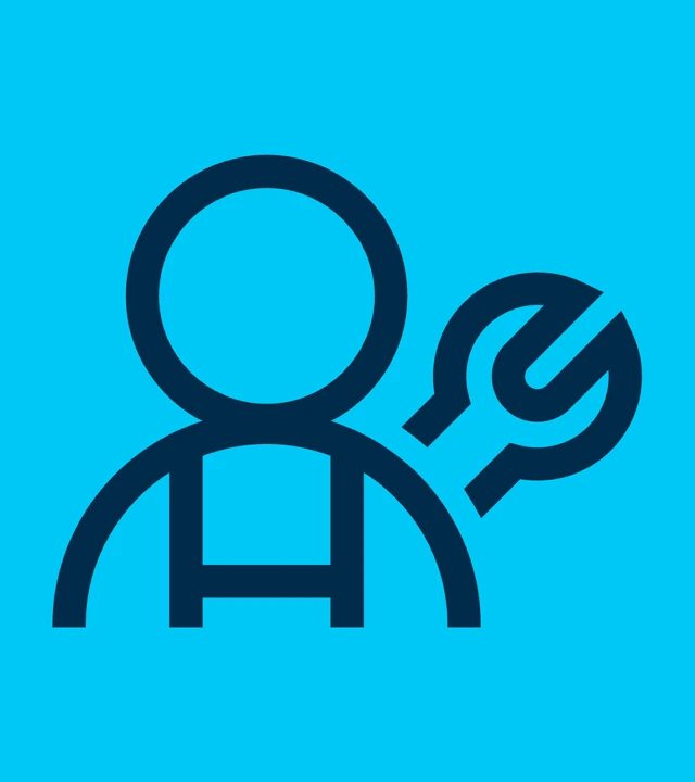 Icon with silhouette and wrench as symbol for life cycle phase Service & Maintenance.