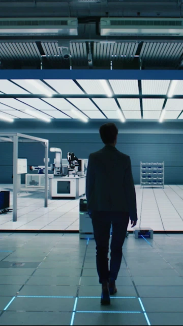 En kvinna i en modern fabrik