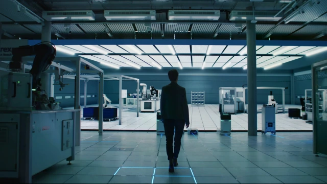 En kvinna i en modern fabrik