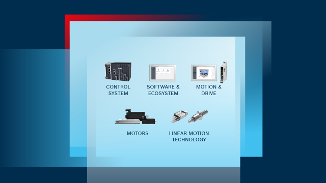 Επισκόπηση των προϊόντων αυτοματισμού παρακάτω: Συστήματα ελέγχου, Λογισμικό και οικοσύστημα, Κίνηση και συστήματα μετάδοσης κίνησης, Κινητήρες, Τεχνολογία γραμμικής κίνησης
