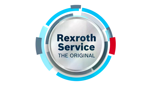 Rexroth Service Badge Logo auf grauem Hintergrund