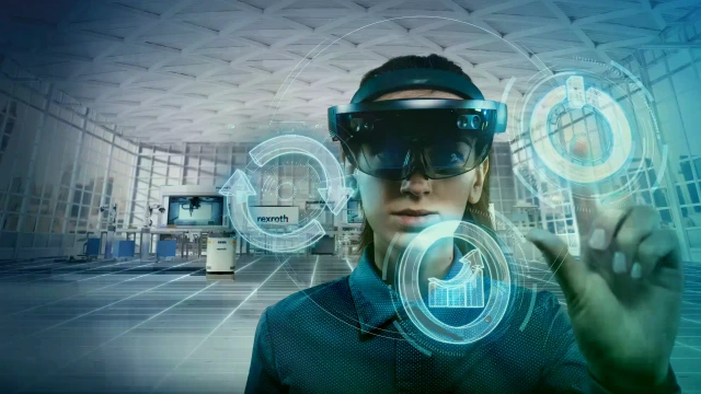 Woman wearing glasses touches circles on a touchscreen