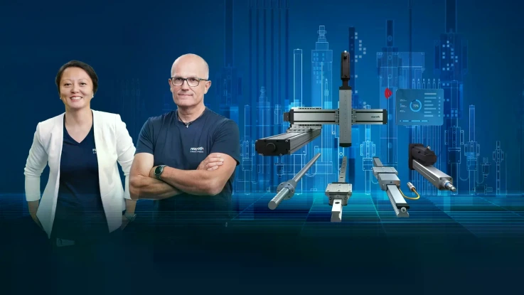 Heroes of Linear Motion Technology: Two associates present the Linear Motion Technology portfolio from Bosch Rexroth.