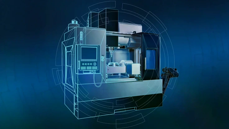 The picture shows a machine tool, half of it is represented as a polygon.