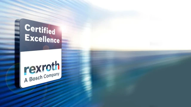 Dynamic Bosch Rexroth Certified Excellence Badge demonstrates global partnership for excellent local access and service