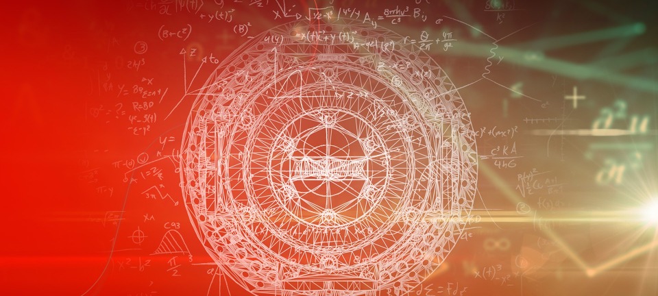Hägglunds Quantum-Symbol vor rot-grünem Hintergrund