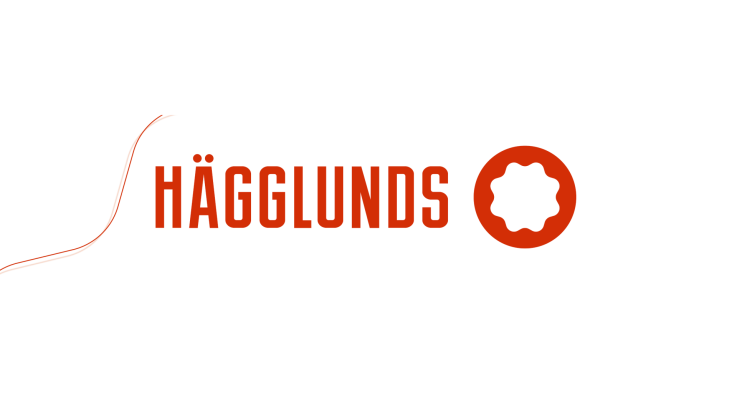 Red Hägglunds logo and red cam ring strokes