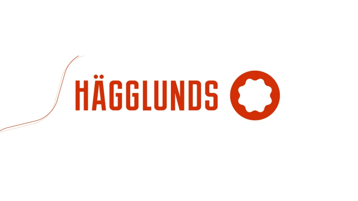 Red Hägglunds logo and red cam ring strokes