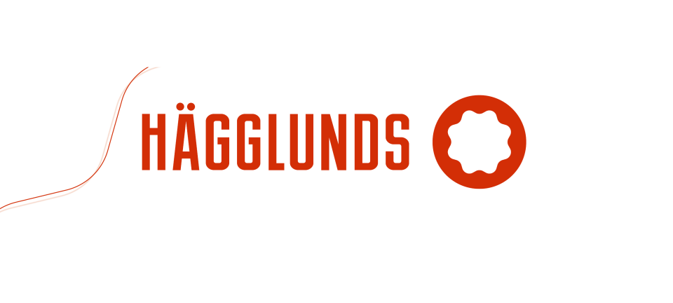 Röd Hägglunds-logotyp och röd kolvring