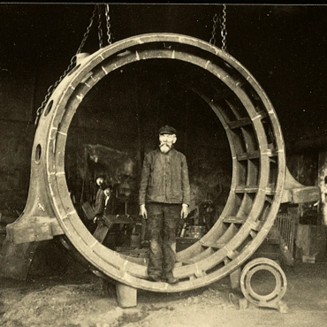 Men standing infront of a mill