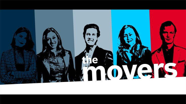 The Bosch Rexroth Movers logo with a group of people standing behind it.