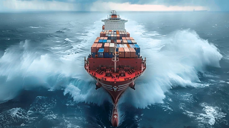 Das Visual des Webseminars ship service zeigt ein Frachtschiff auf dem Meer