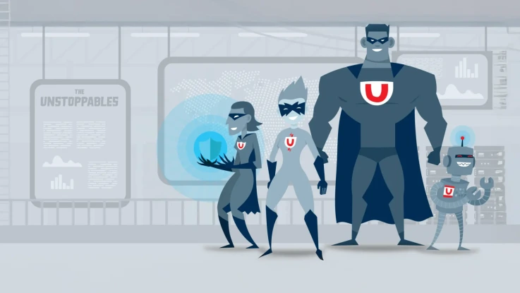 Das Visual zeigt die Unstoppables, eine Gruppe von Superhelden.