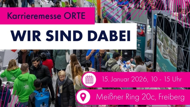 Bild von der vergangenen ORTE-Karrieremesse mit dem pink-weißen Messe-Logo