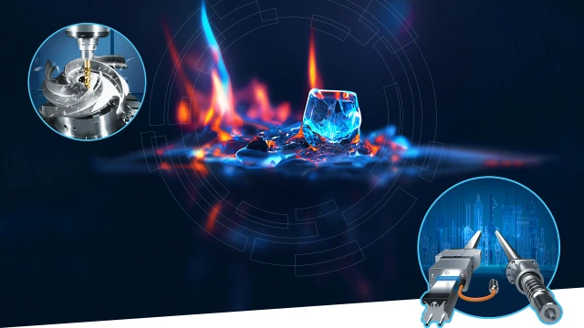 Zu sehen sind Eiswürfel auf einem Feuer und ein Spot mit der Temperierungsfunktion