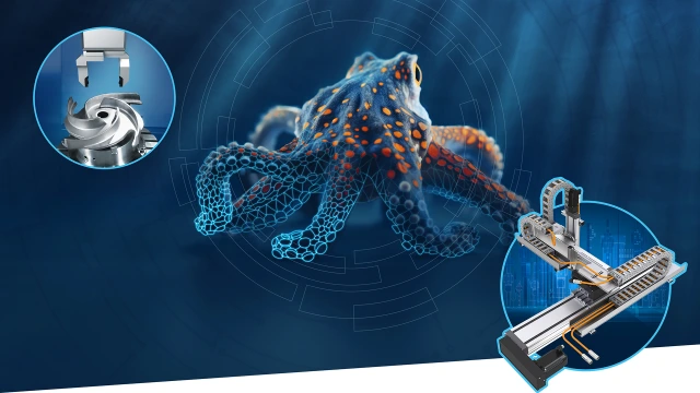 Zu sehen ist ein Oktopus und ein Spot mit einem Mehrachssystem