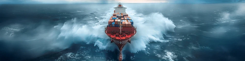 The key visual shows a cargo ship on the high seas