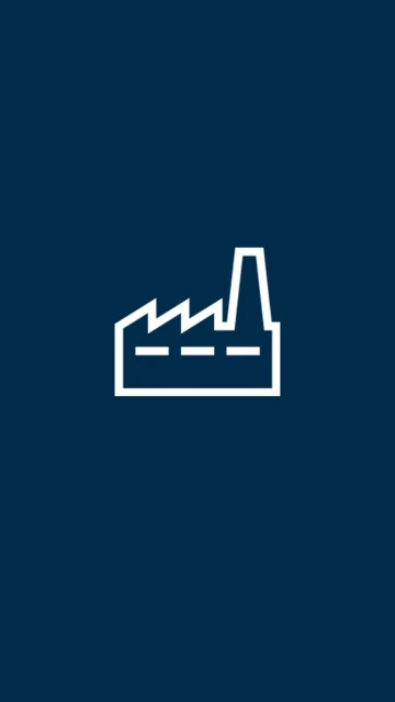 industry icon with white stroke on dark blue background