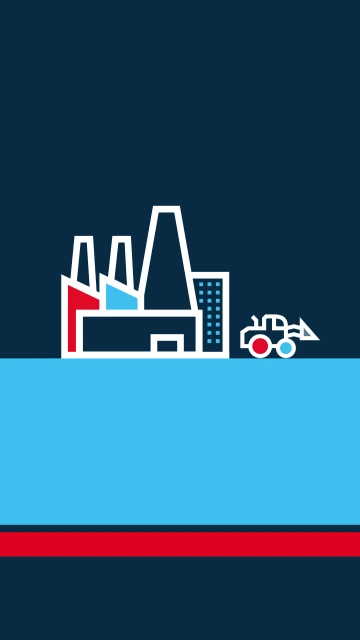 industry icon with white stroke on dark blue background